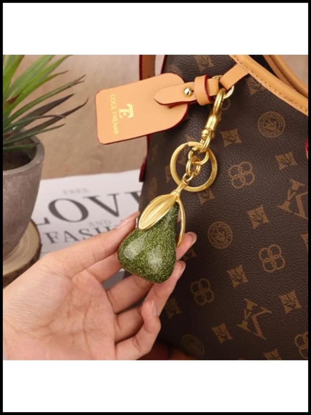 Fruit Keychain Bag Charm Purse Accessory Gift for Women, Gold Tone Hardware,